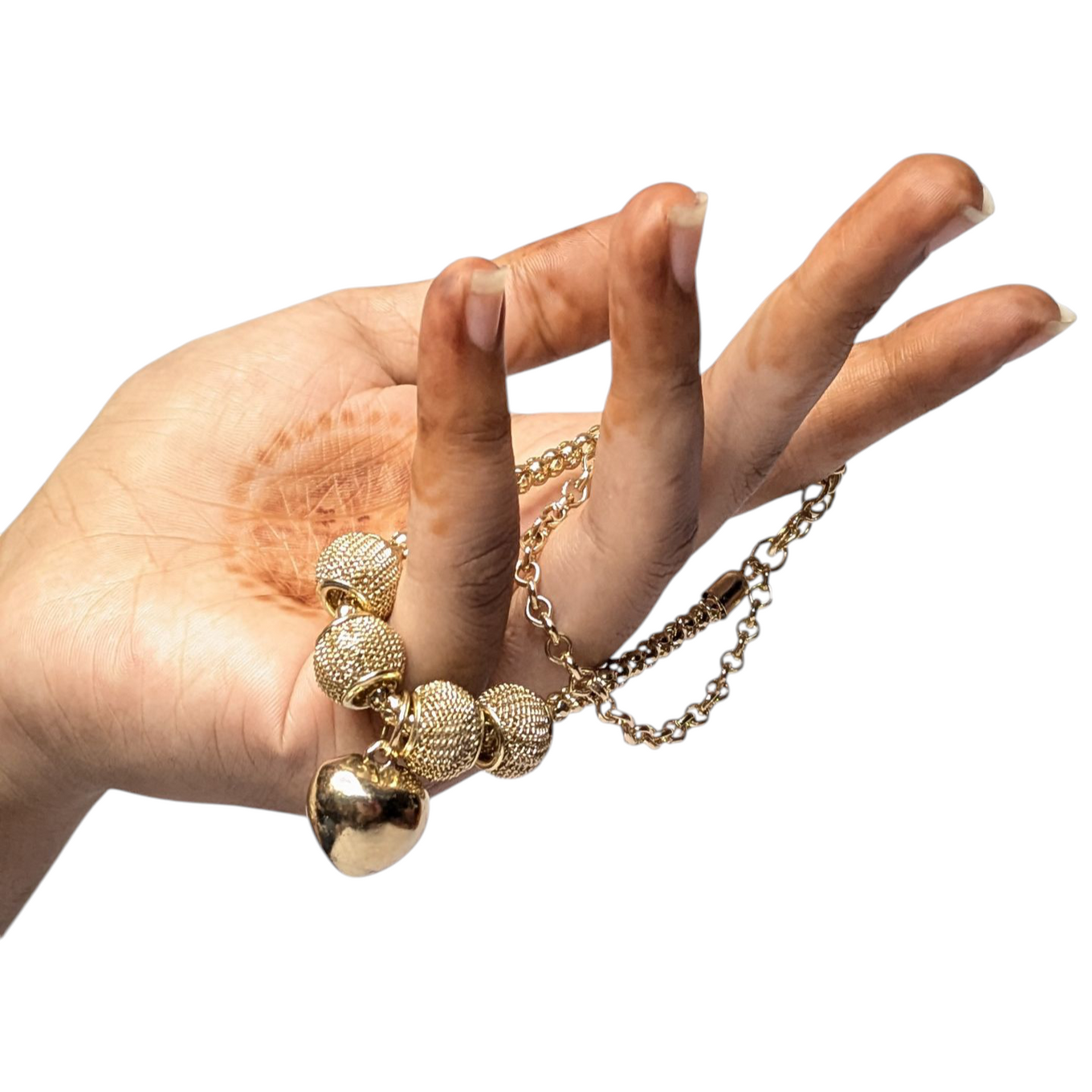 SATI Aesthetics Anti-Tarnish Golden Heart Charms Bracelet (Adjustable Size)