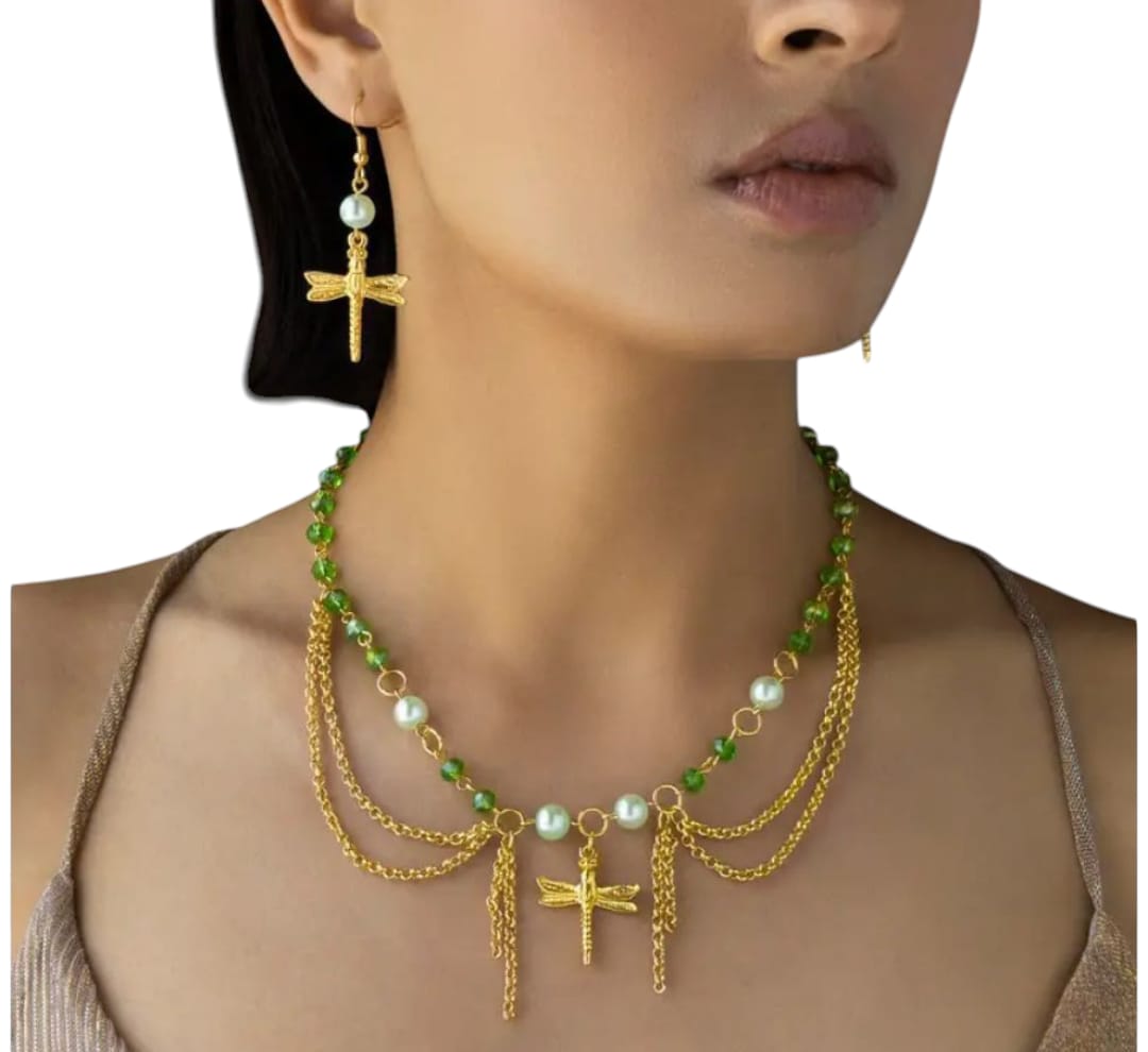 SATI Aesthetics Anti-Tarnish Dragonfly Necklace Set With Earrings