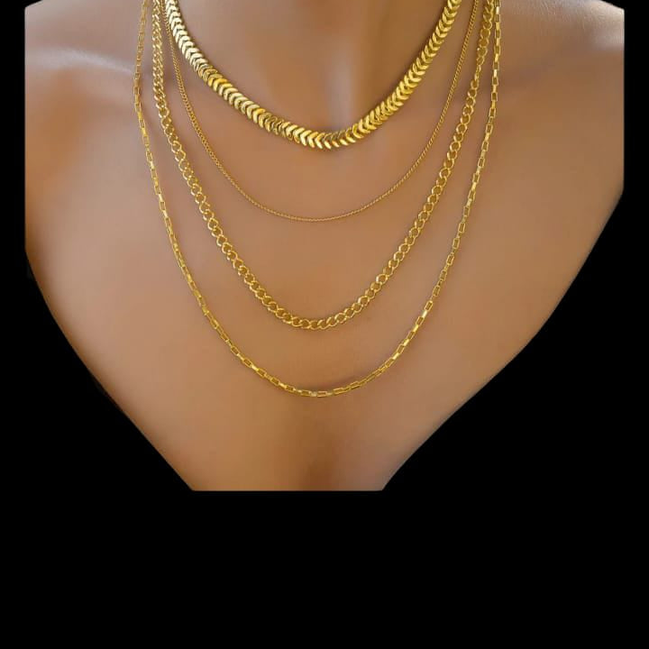 SATI Aesthetics Anti-Tarnish Four-Layer Golden Chain Necklace Gold Finish update